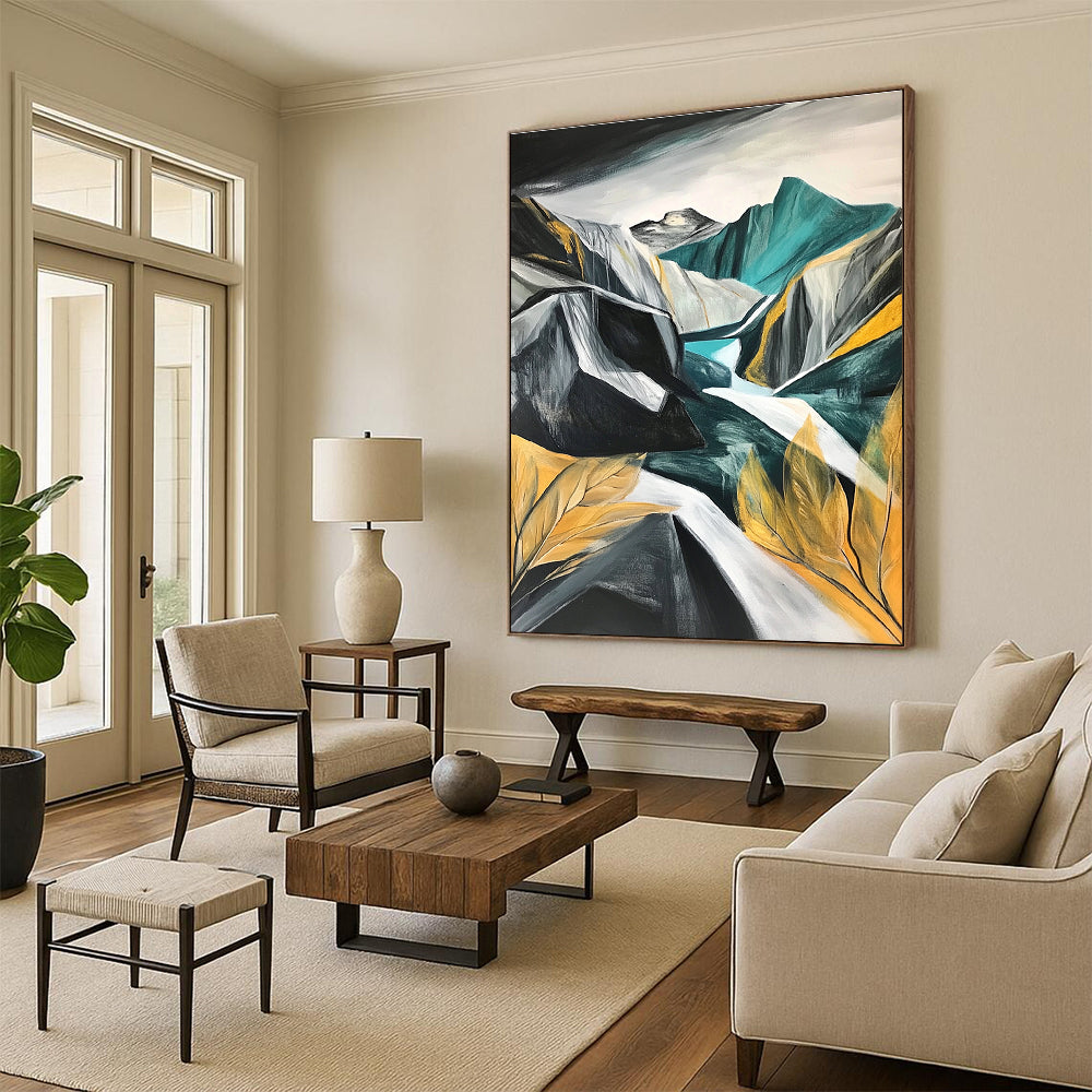 Abstract Mountain Landscape with River for Adventure - Themed Lodge & Modern Art Gallery STSC191