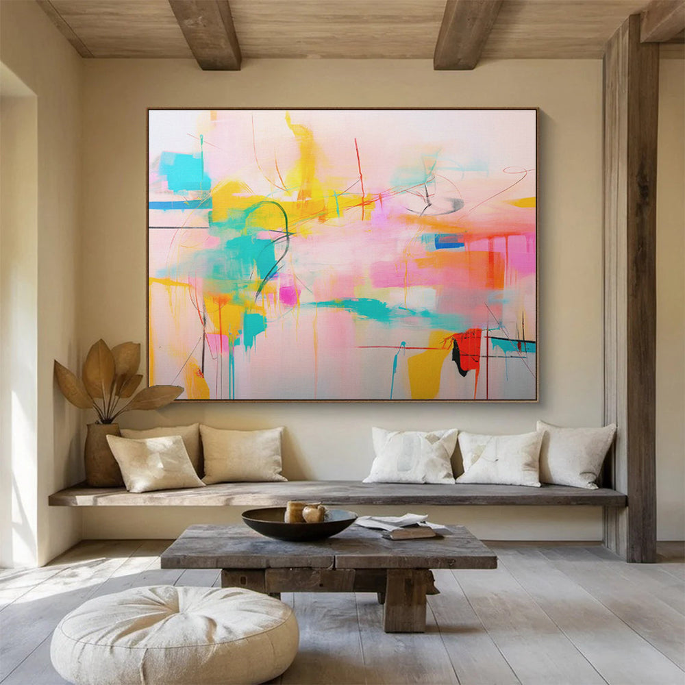 Pink - Colored Line Abstract Art for Cozy Reading Nook DLZ2884
