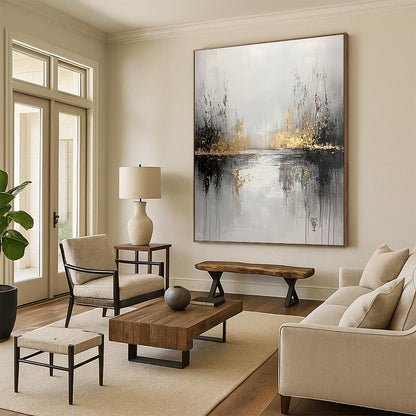 Grey and Gold River Abstract for Serene Home Library & Luxury Spa Retreat STSC396