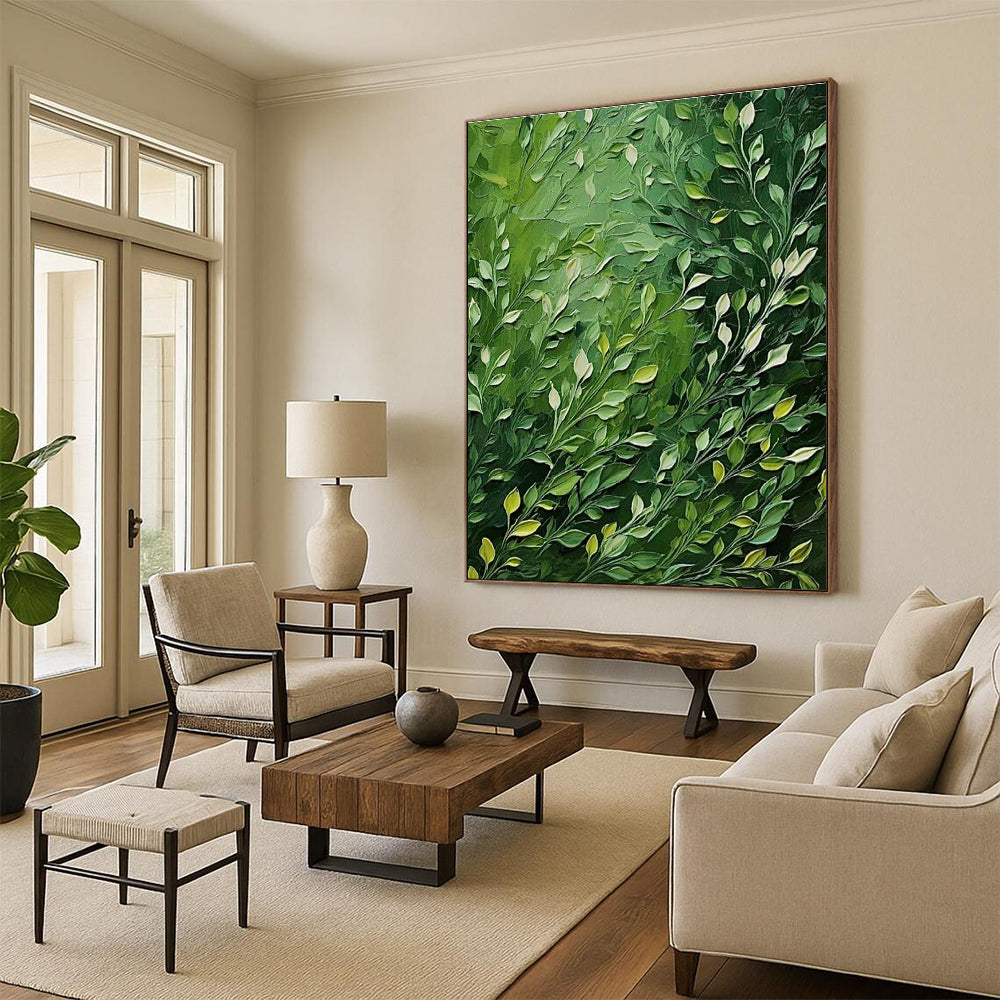 Lush Green Leaf Oil Art for Botanical - Themed Home Entryways & Sunlit Breakfast Nooks DLZ0291