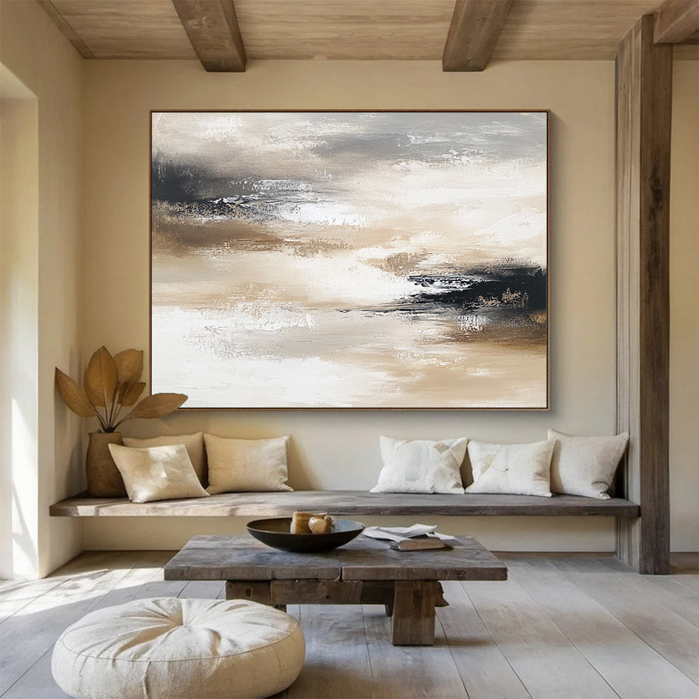 Beige - Gray Abstract Landscape Art for Rustic - Modern Home Office & Nature - Inspired Spa SC246