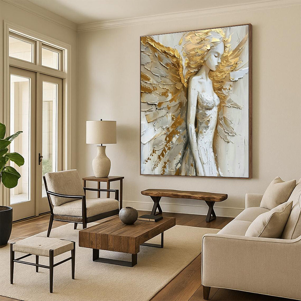 Angel with Golden Wings Art for Spiritual Home Altar & Luxury Spa Retreat DLZ1552