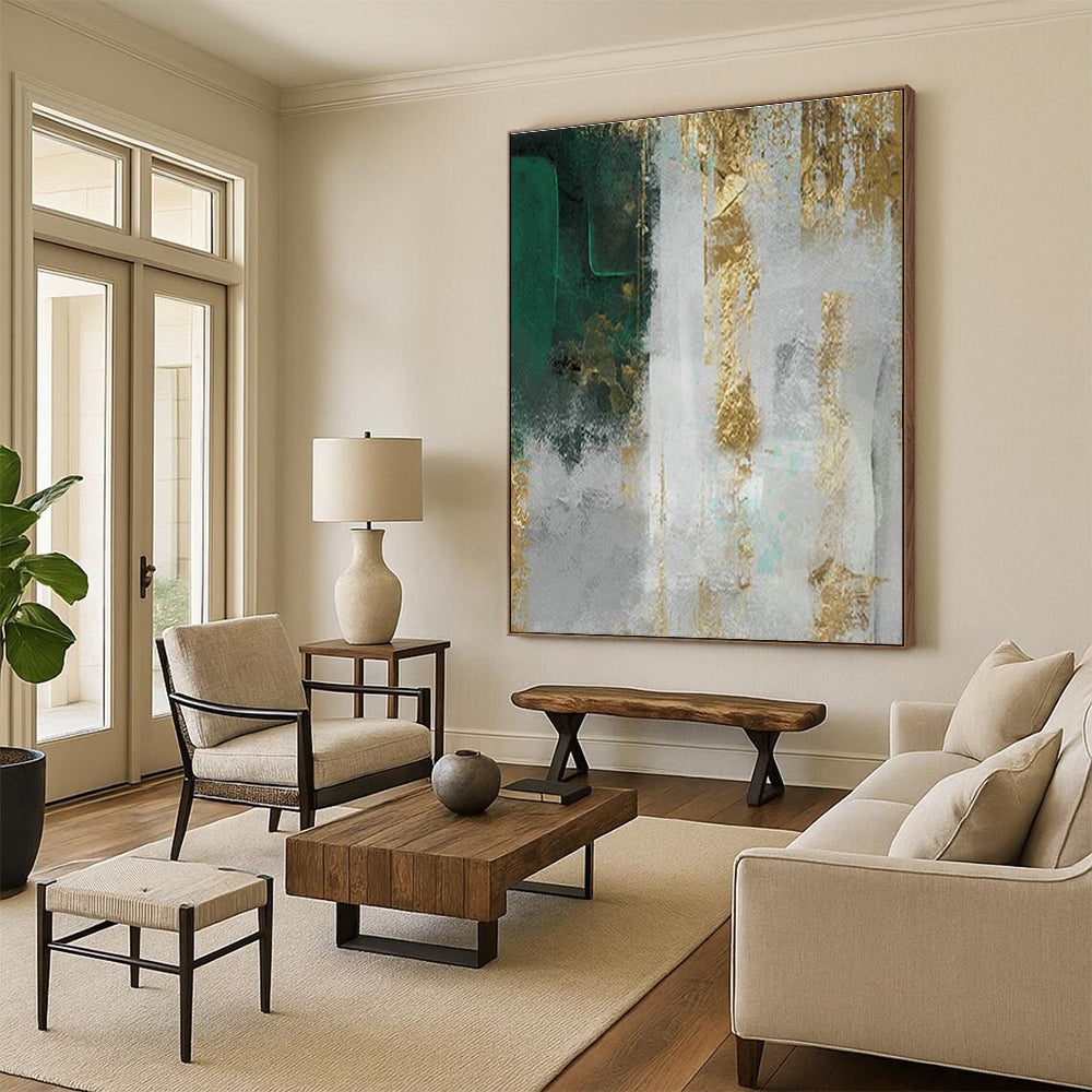 Green and Gold Abstract Art for Opulent Hotel Suite & Nature - Loving Art Collector’s Home DLZ2218