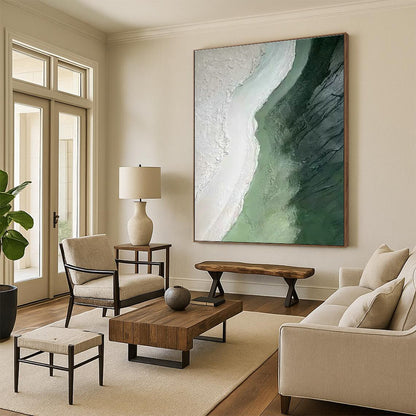 Green - White Abstract Landscape Art for Eco - Friendly Hotel & Art - Loving Retreat DLZ1835