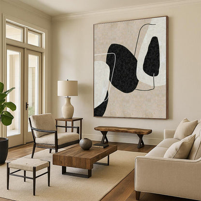Beige - Black Geometric Abstract for Minimalist Office & Art Gallery DLZ2060