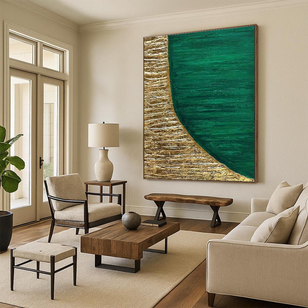 Gold - Green Semi - Circle Abstract Art for Luxury Hotel Room & Fine Dining Restaurant DLZ1226