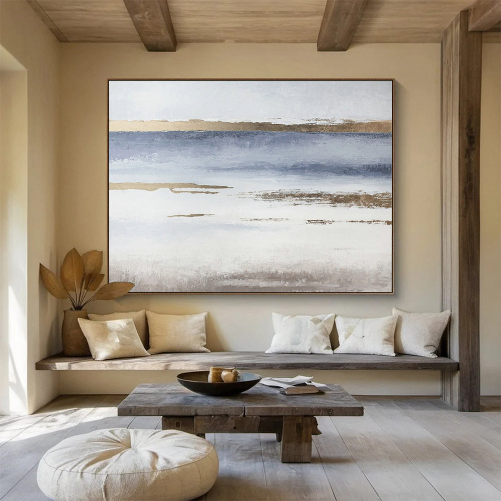 Blue - Gold Minimalist Abstract Art for Coastal - Inspired Spa Retreats DLZ2519