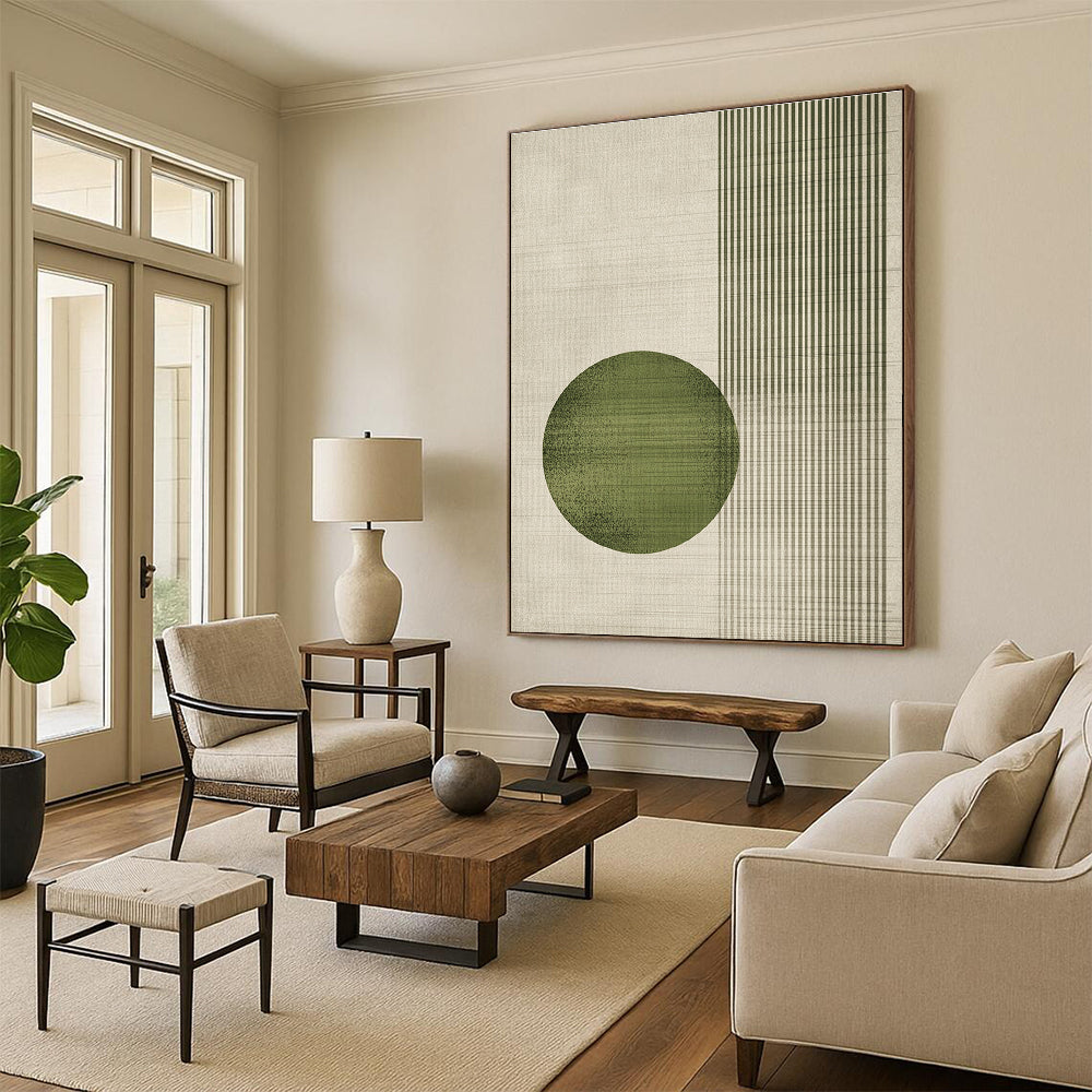 Green Circle and Stripes Art for Japanese - Inspired Home Decor & Nature - Themed Yoga Studio STSC1328