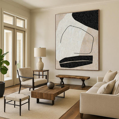 Beige - Black Abstract Art for Minimalist Bedroom & Art Gallery Corridor DLZ2049