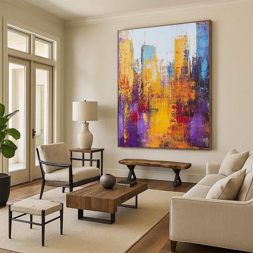 Golden - Hued Abstract Cityscape for Luxury Office Reception & Contemporary Living Room STSC161