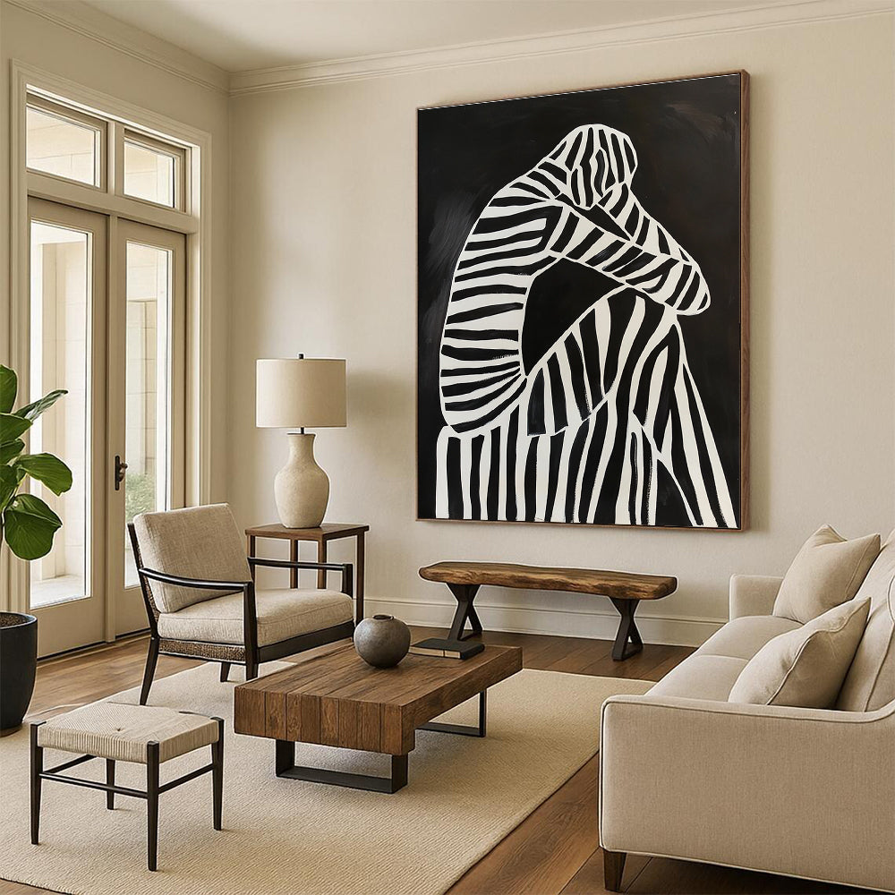 Striped Figure in Sorrow Art for Modern Therapy Space & Contemplative Library STSC1111