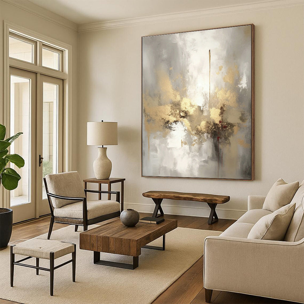 Gold - Gray Abstract Art for Luxury Hotel Lobby & Modern Home Office DLZ0860