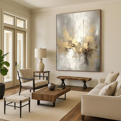 Gold - Gray Abstract Art for Luxury Hotel Lobby & Modern Home Office DLZ0860