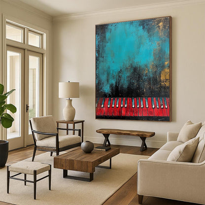 Red Piano Keys on Teal for Music - Themed Café & Art - Loving Home STSC230