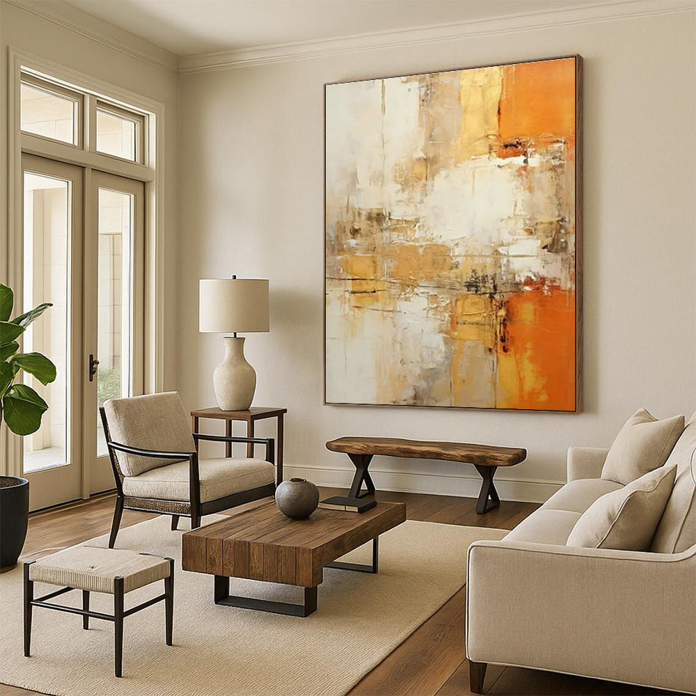 Gold - Orange - White Abstract Art for Luxury Hotel Lobby & Upscale Home Living Room DLZ1699