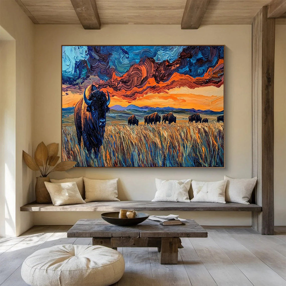 Bison Prairie Sunset Art for Western - Themed Steakhouse Dining Halls DLZ3190