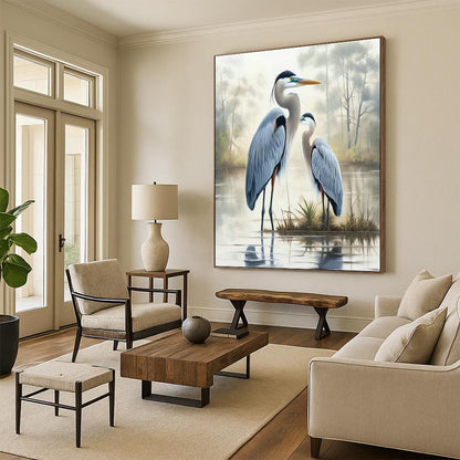 Blue Herons Art for Rustic Lakehouse & Bird - Watching Enthusiast’s Study DLZ1542