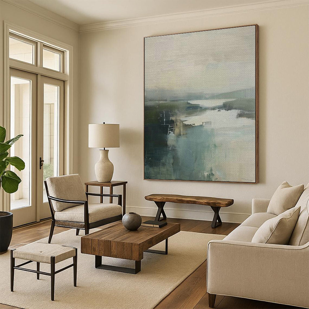 Misty Landscape Abstract Art for Lakeside Resort Lounge & Nature - Inspired Home Office DLZ1620
