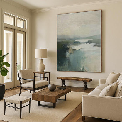 Misty Landscape Abstract Art for Lakeside Resort Lounge & Nature - Inspired Home Office DLZ1620