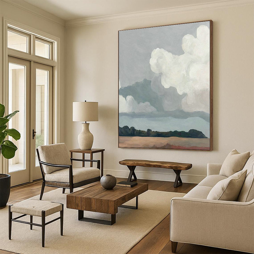 Cloudy Field Landscape Art for Countryside Home Living Room & Nature - Themed Café Thatch DLZ2130