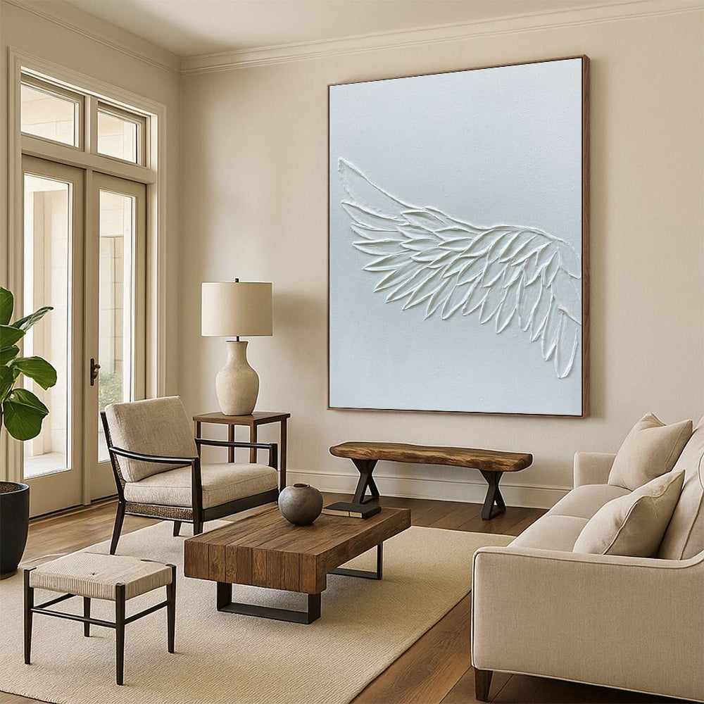 White Textured Wing Art for Spiritual Retreat & Elegant Bedroom DLZ2185