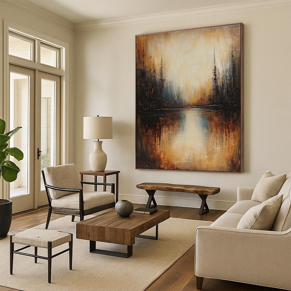 Warm - Toned Abstract Forest Lake for Cozy Cabin Living Room & Nature - Themed Art Gallery STSC168