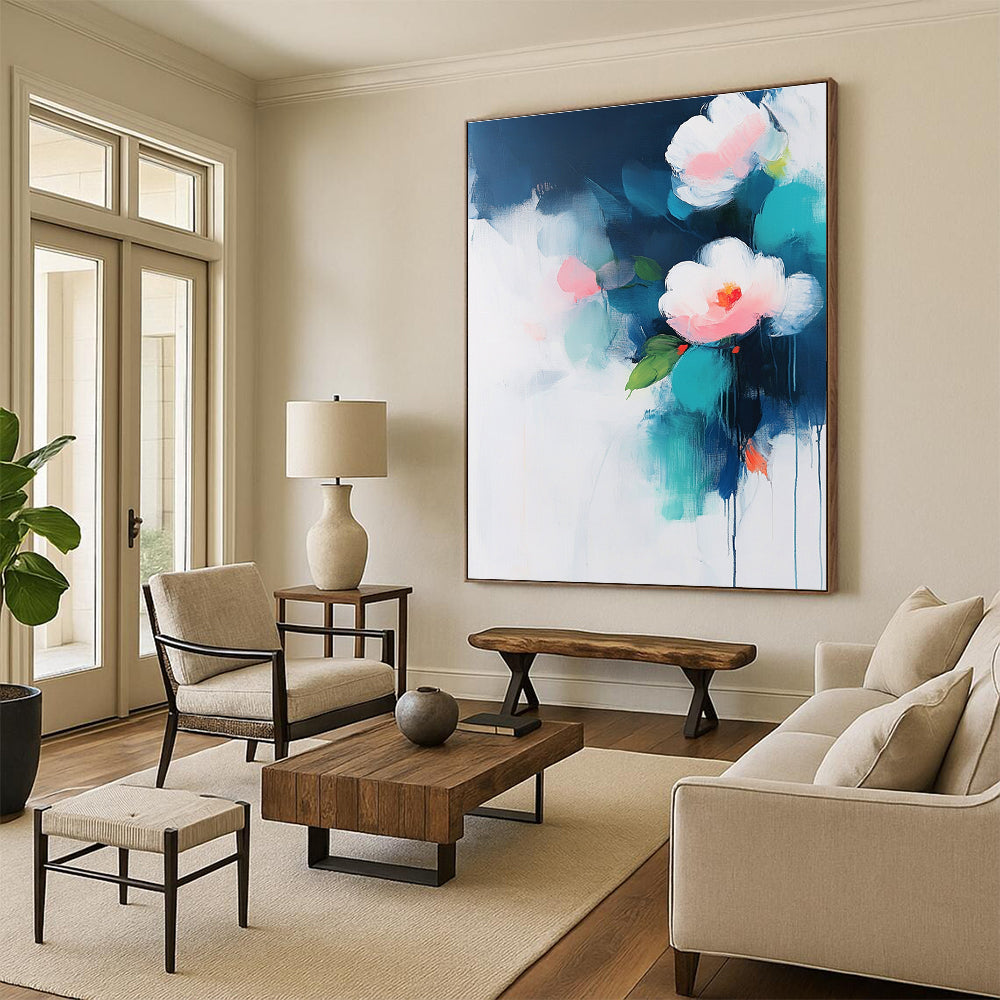 Soft Flower Blooms in Blue for Serene Bedroom & Calming Spa STSC375