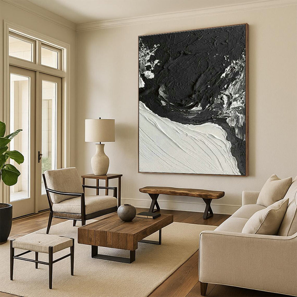 Textured Black and White Abstract Art for Industrial Loft Apartment & Modern Art Gallery DLZ1614