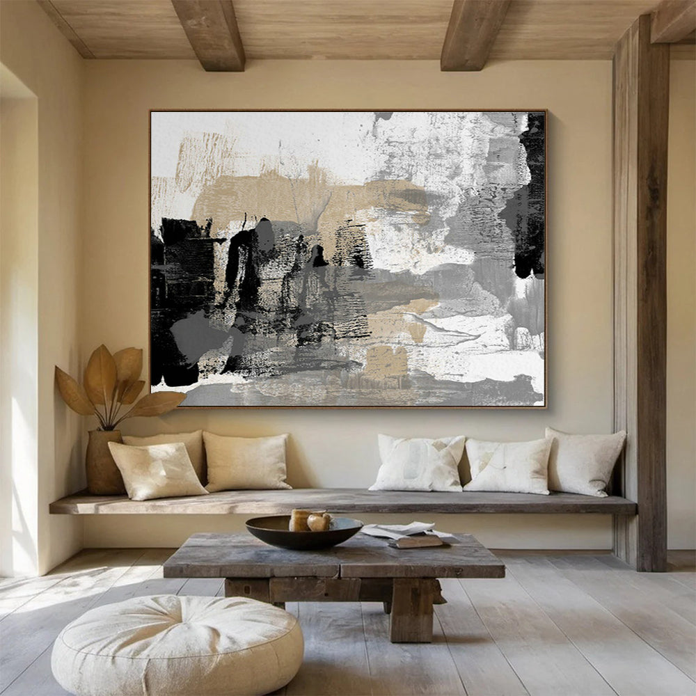 Grey - Gold Abstract Art for Luxe Living Room Accent Wall DLZ2832