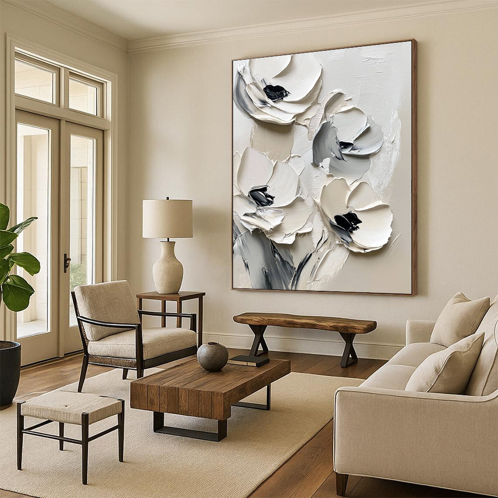 Monochrome Textured Flowers for Minimalist Home & Contemporary Art Gallery STSC512