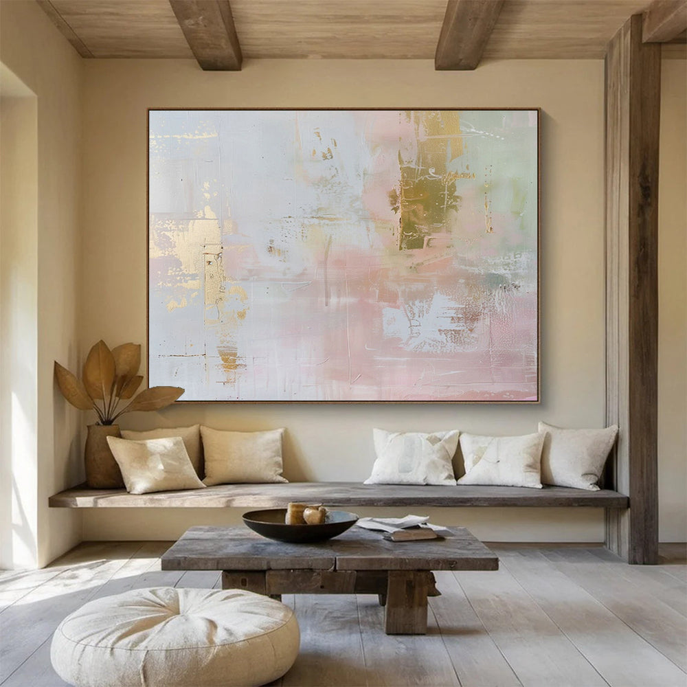 Gold - Pink Soft Abstract Art for Romantic Dressing Area DLZ2882