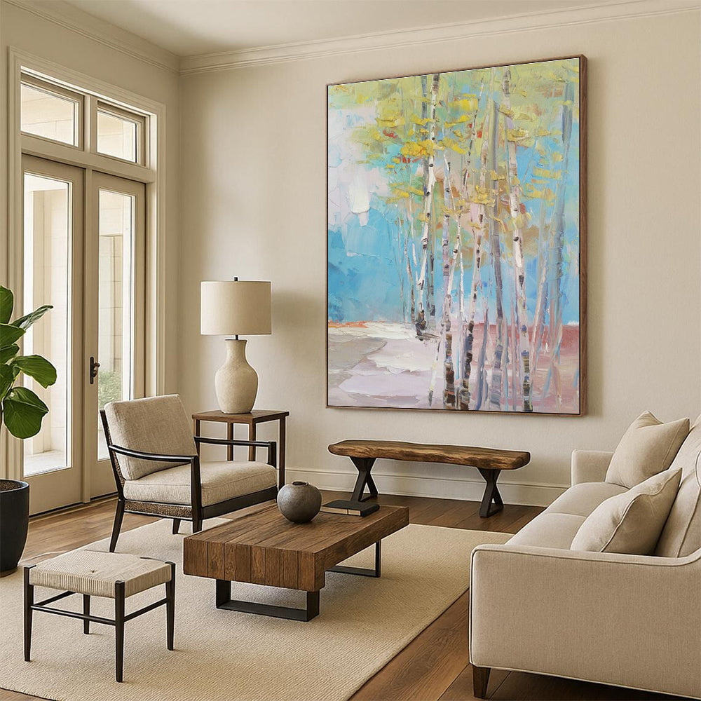 Spring Birch Forest Oil Painting for Scandinavian Home & Botanical Garden Café DLZ1307