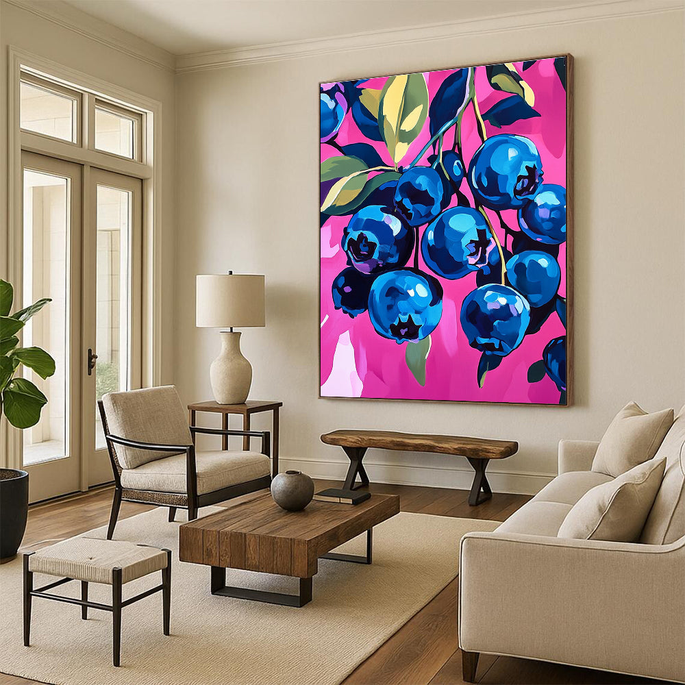 Blueberries on Pink for Gourmet Kitchen & Modern Fruit - Themed Café STSC1226