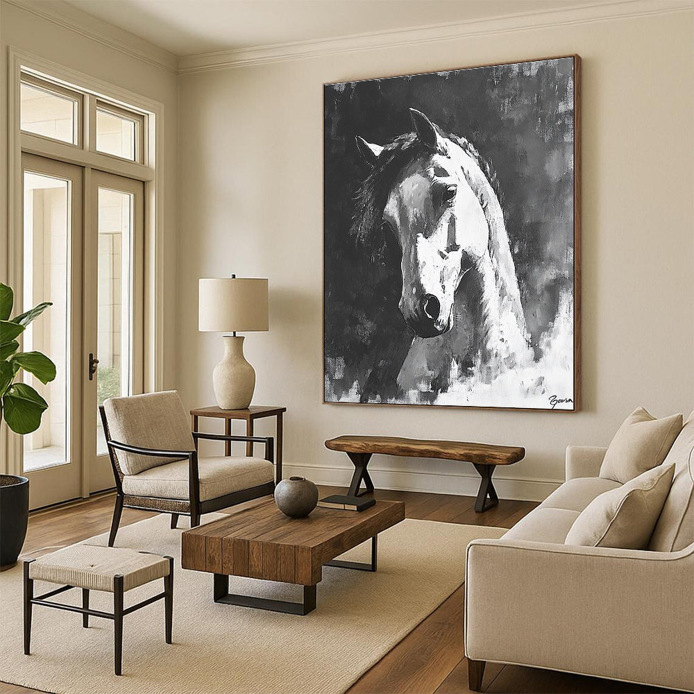 Monochrome Horse Portrait for Equestrian - Inspired Home & Rustic Study STSC290