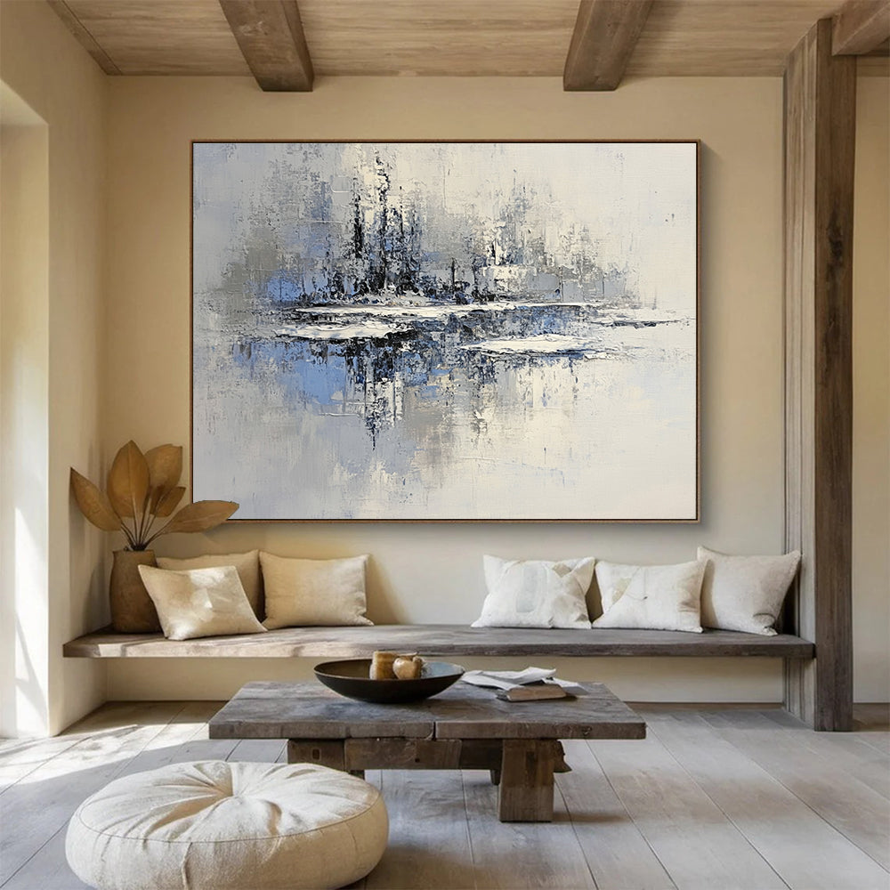 Frosty Landscape Reflection Art for Winter Lodge & Minimalist Ski Resort SC158