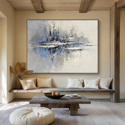 Frosty Landscape Reflection Art for Winter Lodge & Minimalist Ski Resort SC158