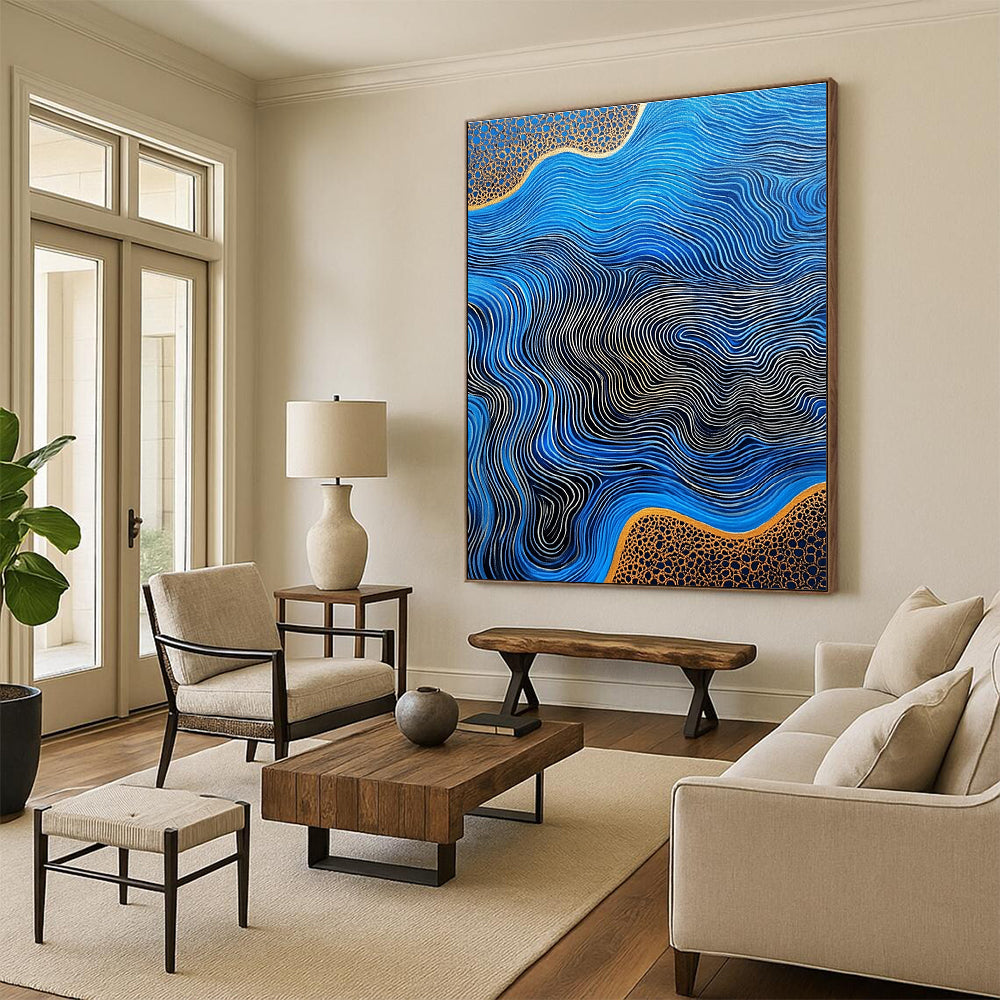 Blue Waves with Gold Details for Luxury Yacht Club & Art - Deco Style Restaurant STSC957