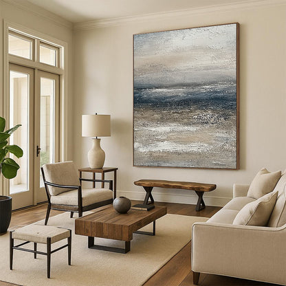 Monochrome Sea Abstract for Minimalist Beach House & Art Gallery Corridor STSC833