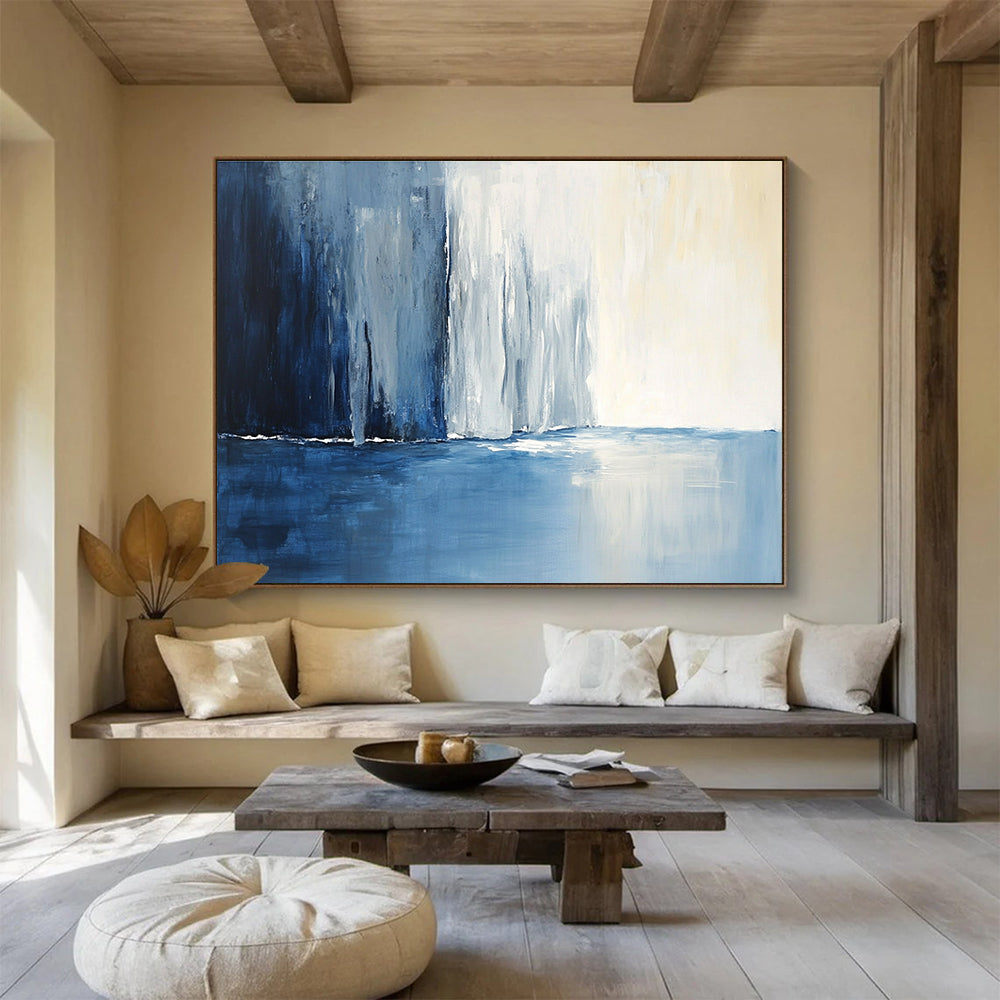 Blue - Toned Abstract Landscape Art for Lakeside Resort & Serene Bedroom SC045