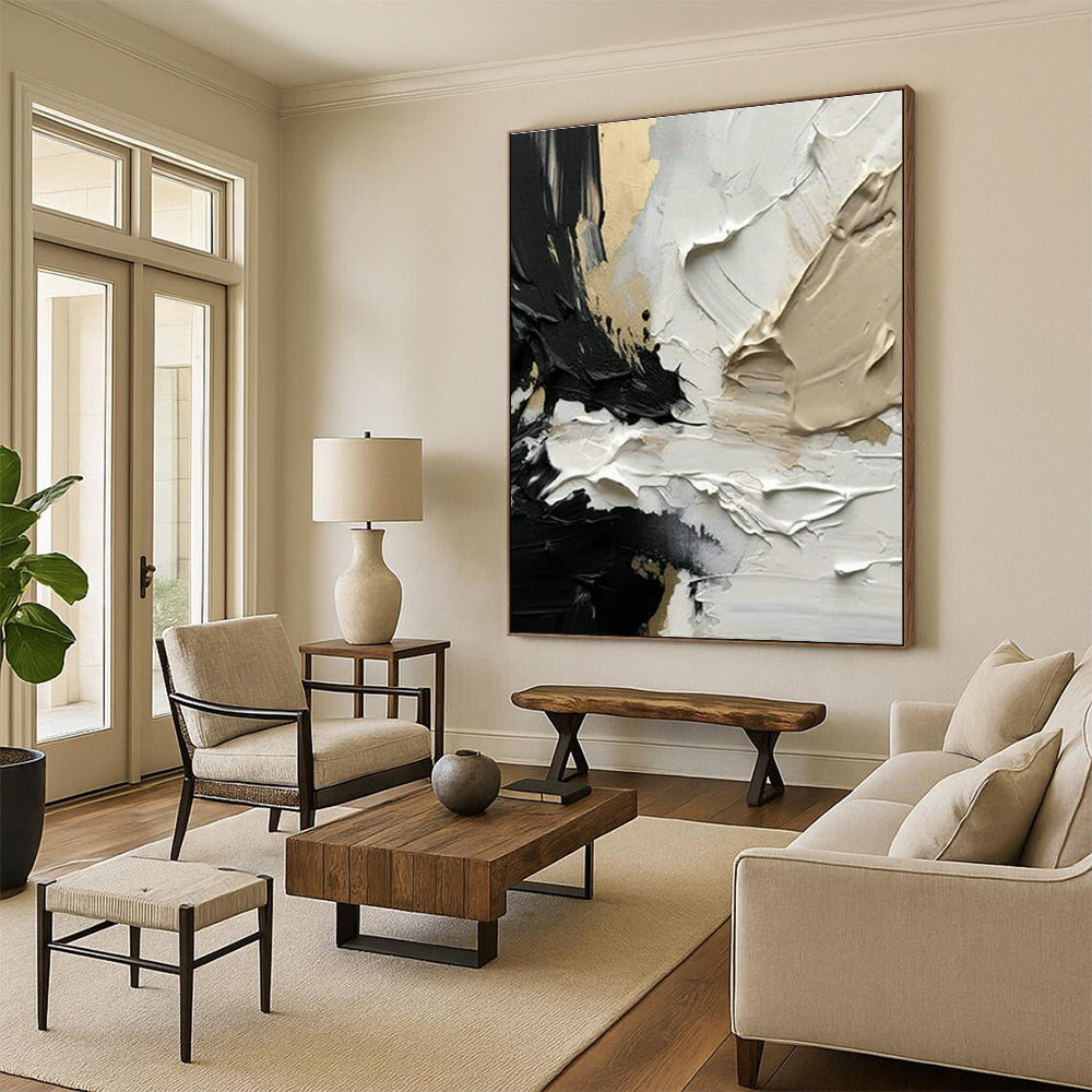Black and Gold Textured Abstract Art for Luxury Hotel Lobby & Modern Home Office DLZ1590
