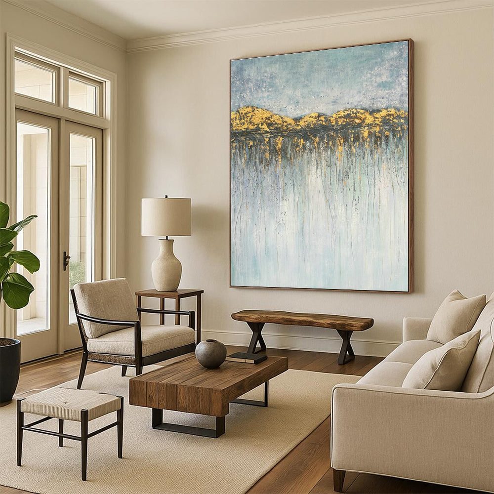 Gold - Mountain Drip Abstract Art for Luxury Living Room & Upscale Hotel Lobby DLZ0773