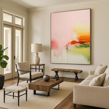 Pink - Orange Abstract Art for Bohemian Living Room & Summer Beach House DLZ0998