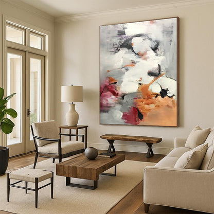 Grey - Pink - Orange Abstract Art for Living Room & Bedroom DLZ0478