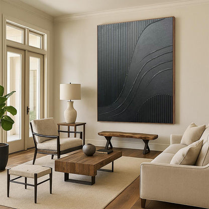 Black Textured Abstract Art for Industrial Loft & Contemporary Art Gallery DLZ2182