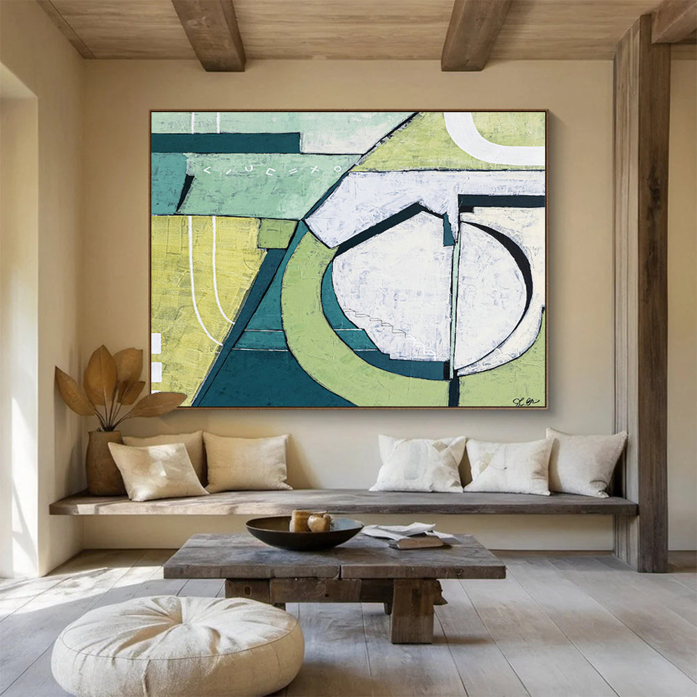 Green Geometric Abstract Art for Eco - Friendly Workspace DLZ2927