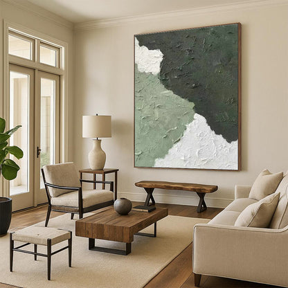 Green - White Textured Abstract Art for Bohemian Living Room & Plant - Filled Café DLZ1333