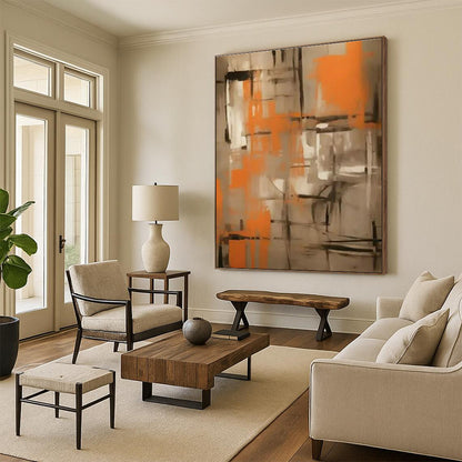 Orange - Gray Abstract Art for Contemporary Gallery & Industrial - Chic Restaurant DLZ1698