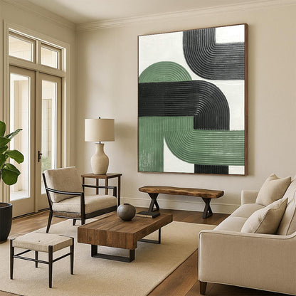 Green - Black Relief Art for Modern Minimalist Bedroom & Urban Art Gallery DLZ1178