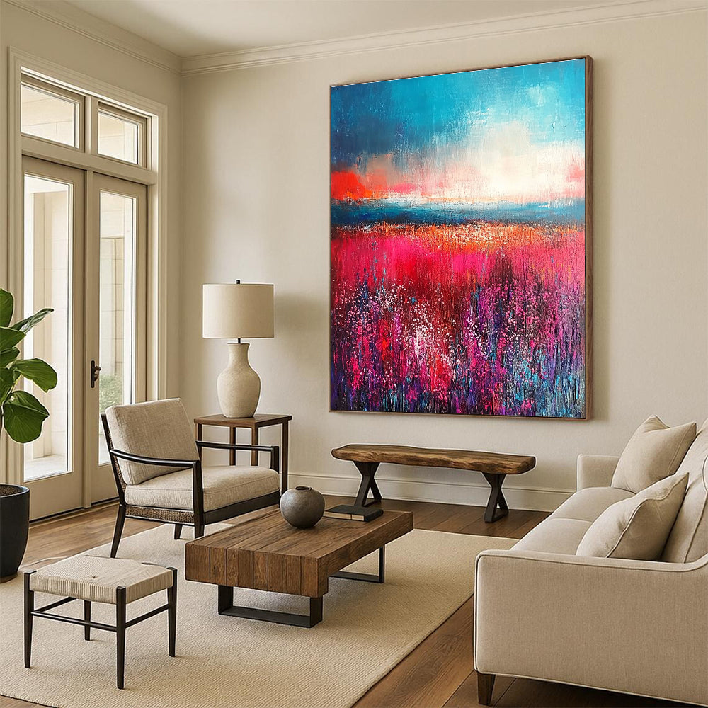 Pink & Purple Floral Field Sunset Art for Wedding Venue & Women’s Boutique STSC117