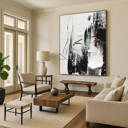 Black, White & Red Abstract Art for Modern Loft Living Room & Edgy Art Gallery DLZ0821
